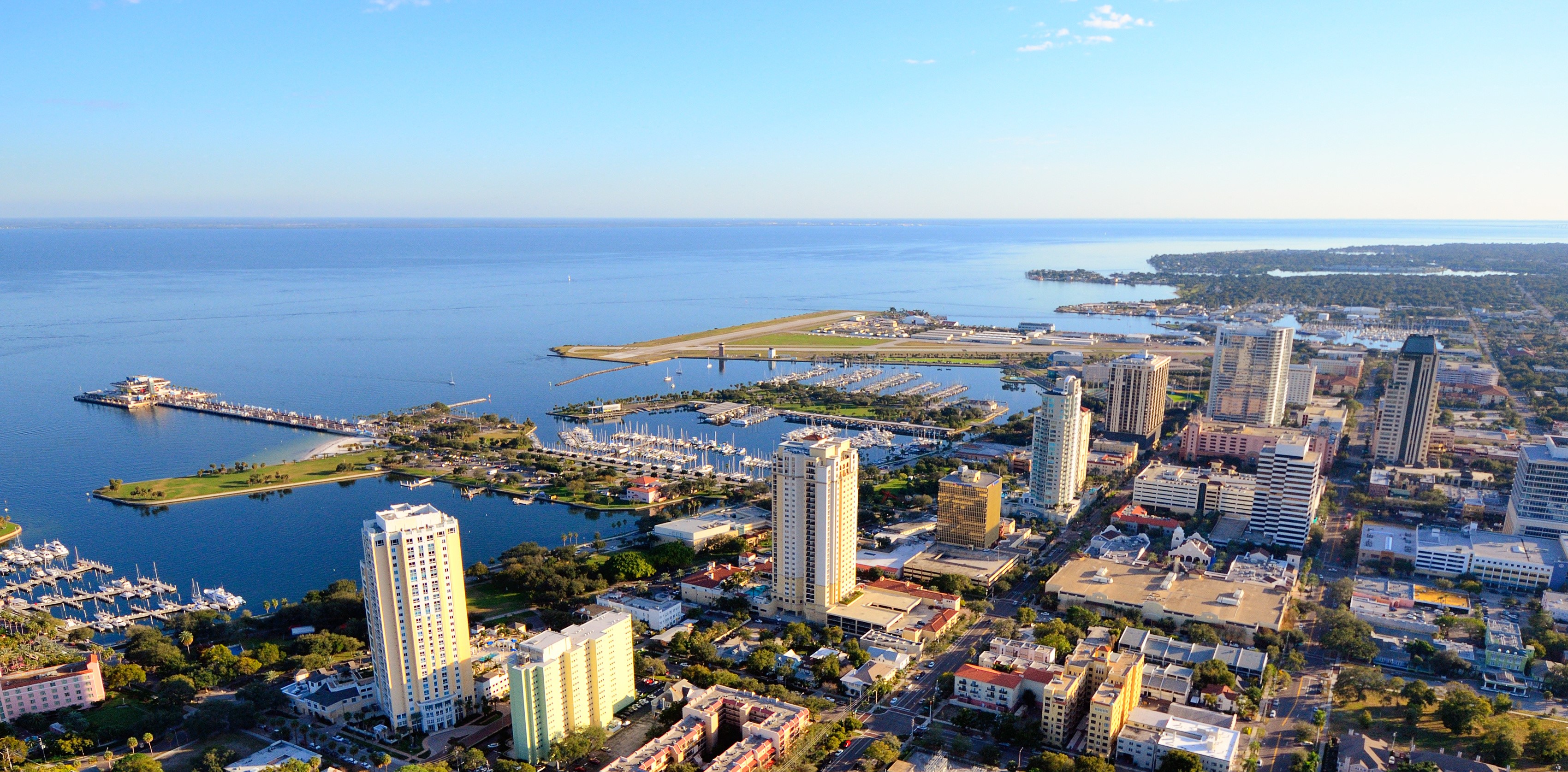 Aerial photo of the city of Miami with ocean in the background