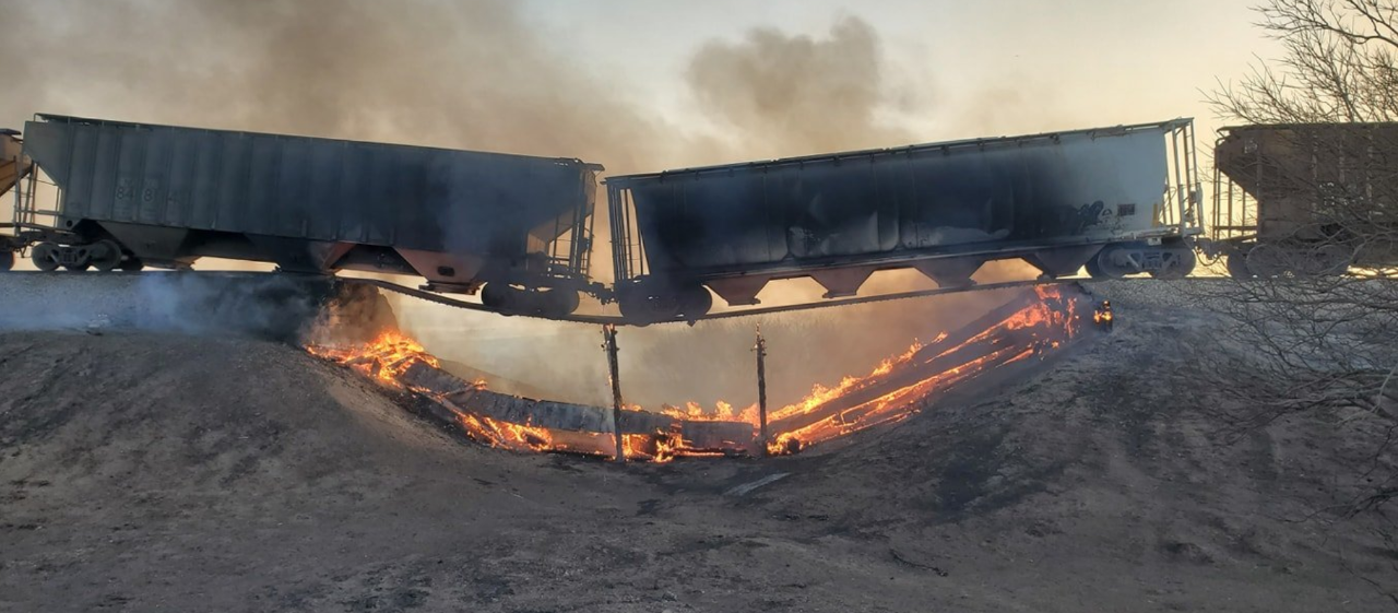 Rail bridge damaged by fire on December 15, 2021 in Lane County, Kansas. Source: Lane County Kansas Sheriff's Office.