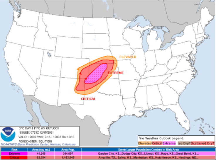 Fire Weather Outlook for December 15, 2021.  Source: SPC.