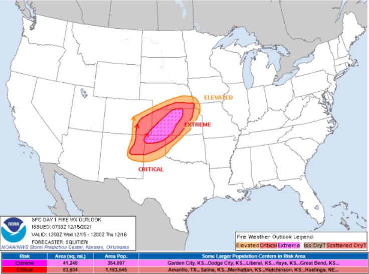 Fire Weather Outlook for December 15, 2021. Source: SPC.