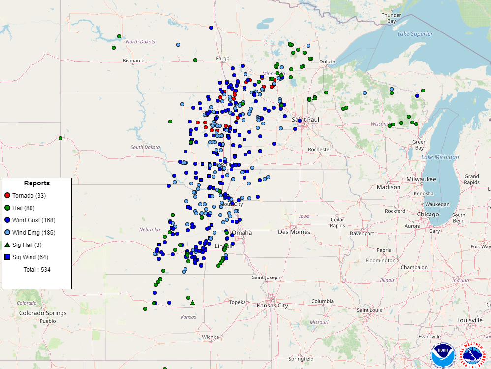 Storm Reports by Sub-Peril.  Source:  SPC