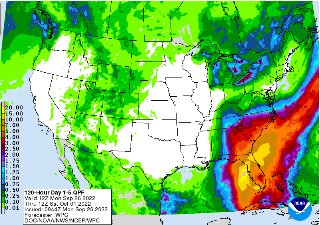 120 hour precipitation forecast. Source: NOAA/NWS/WPC. 