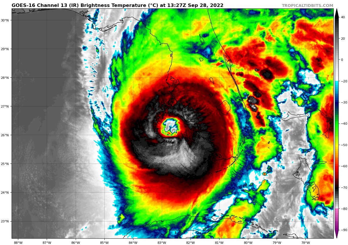 Infrared Satellite Image of Hurricane Ian. Source: TropicalTidbits.com.