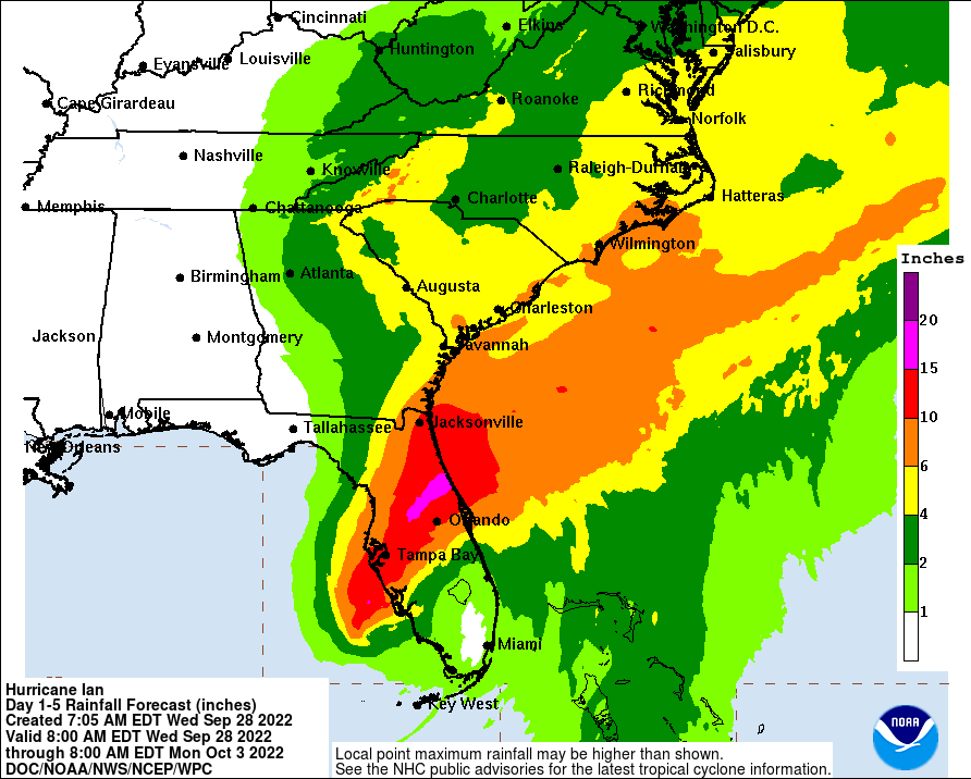 Day 1-5 Rainfall Forecast (inches) Source: NOAA/NHC