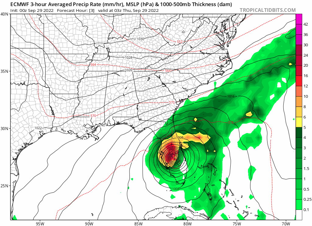 ECMWF 3 hourly Forecast for Ian. Source: Tropical Tidbits