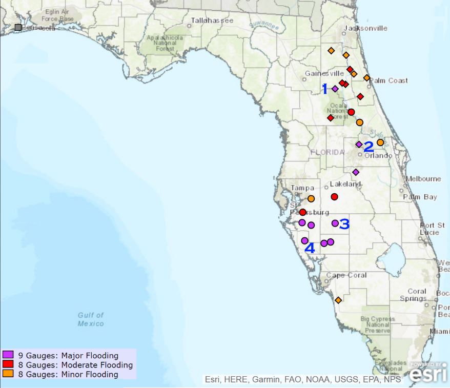 Florida River Flood Stage Observations Sept 29.  Source: NOAA/NWS