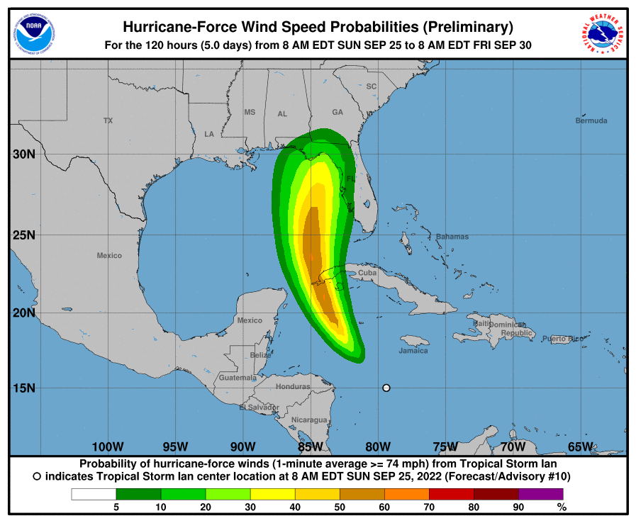 Hurricane-Force wind probability. Source: NOAA/NHC.