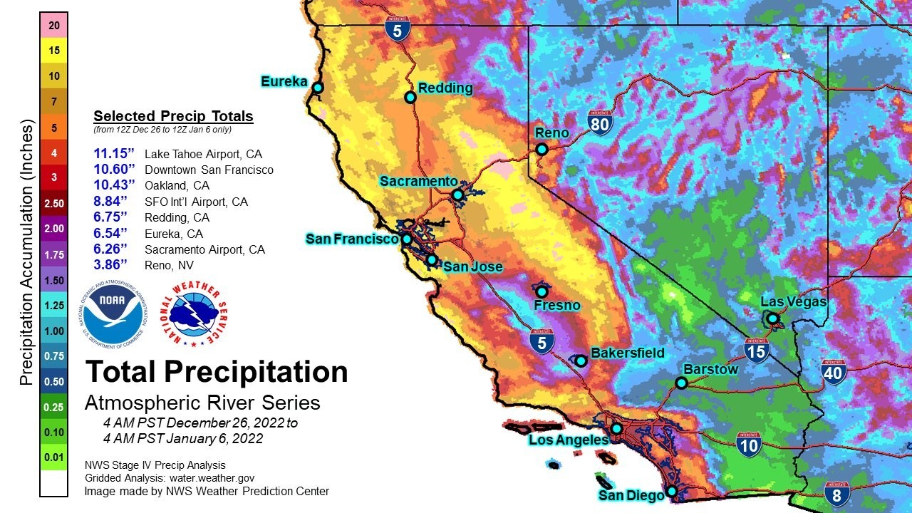 Precipitation totals between December 26 through January 6. Source: NWS Weather Prediction Center.