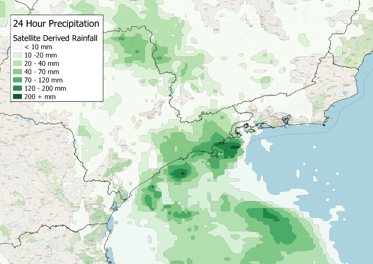 24 hour Precipitation derived from satellite data over Sao Paulo