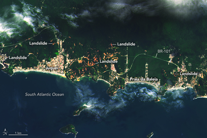 Landslide scarring in Sao Paulo as seen from satellite data
