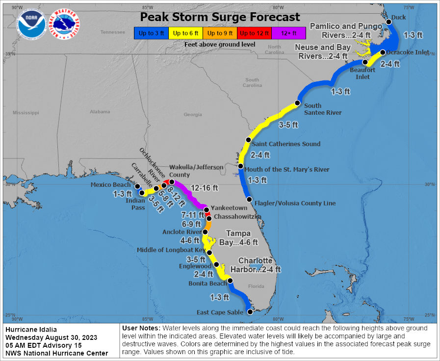 Peak surge forecast at 5AM EDT prior to landfall. Source: NOAA/NHC.