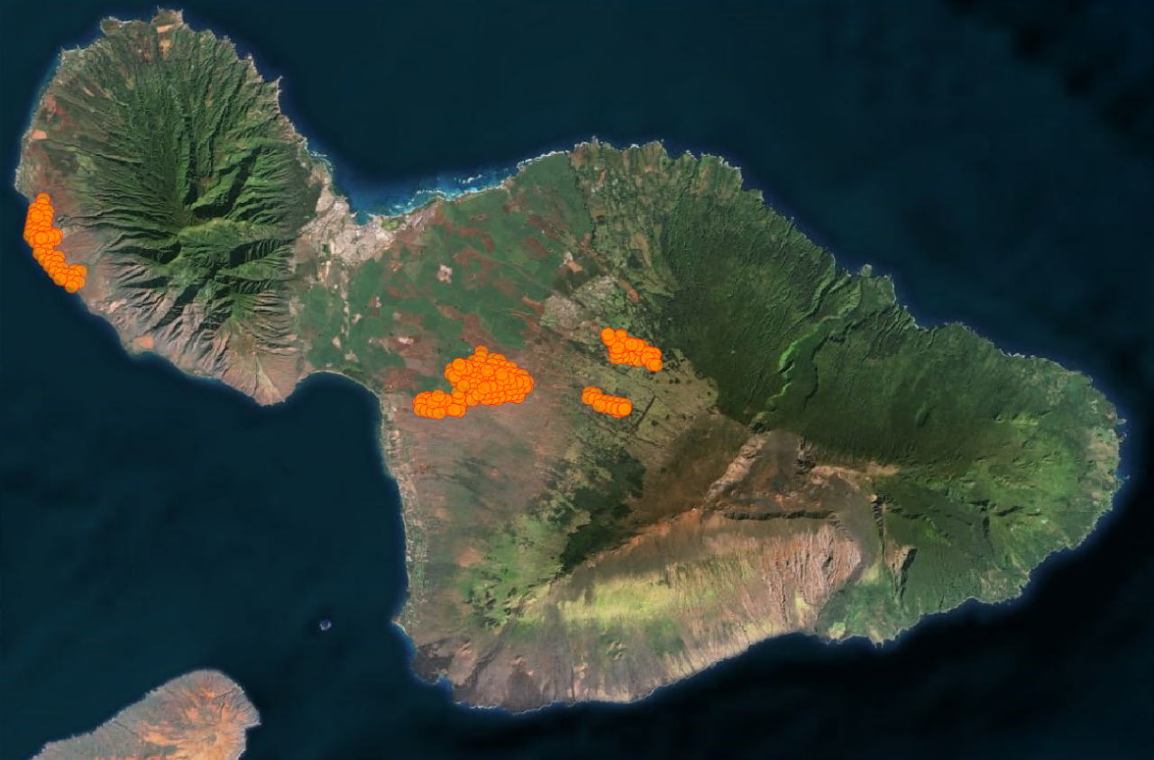VIIRS Satellite Hot Spot Detections and Associated Wildfire Footpring. Source: NASA and Guy Carpenter Analysis
