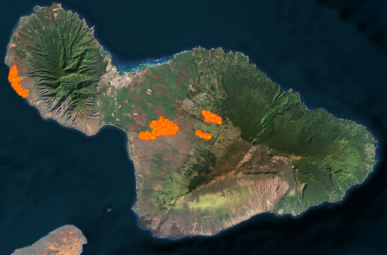 VIIRS Satellite Hot Spot Detections and Associated Wildfire Footpring. Source: NASA and Guy Carpenter Analysis 