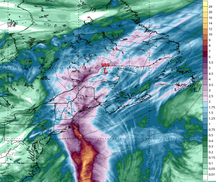 Total rainfall amounts projected by the European weather model. Source: Tropical Tidbits.