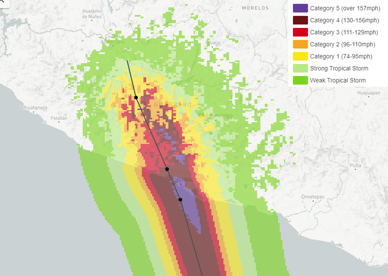 Wind Footprint By Saffir-Simpson Category. Source: GC AdvantagePoint, Kinetic Analysis Corporation.