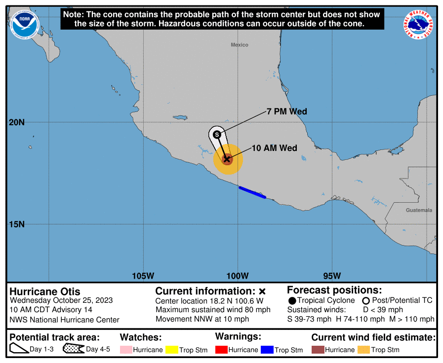 Position and Best Track Forecast as of 10AM CDT. Source: NOAA/NHC. 
