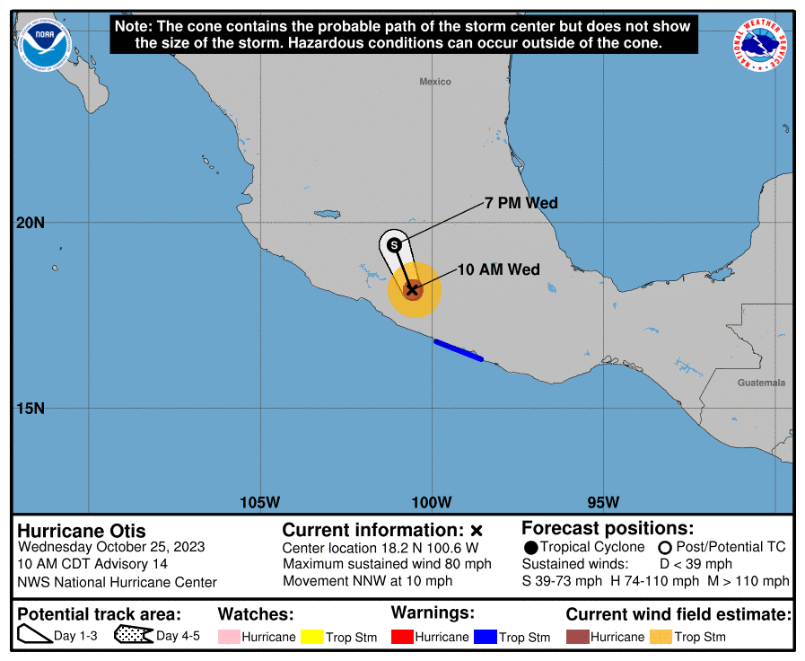 Position and Best Track Forecast as of 10AM CDT. Source: NOAA/NHC.