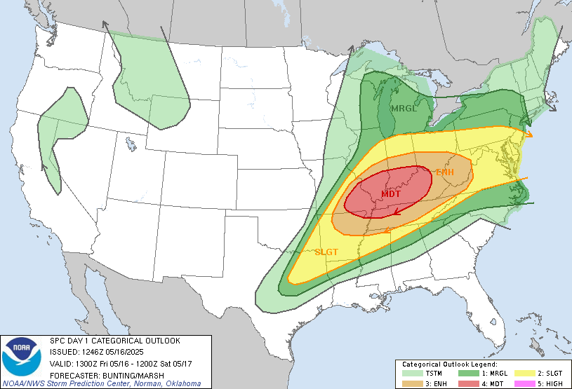 May 16, 2025 Day 1 Outlook. Source: SPC