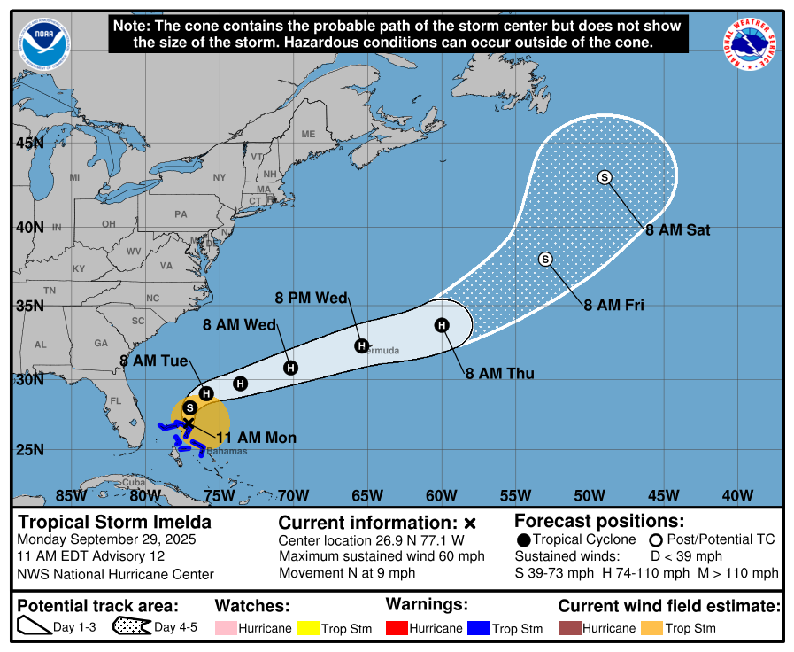 Position and best track for Imelda. Source: NOAA/NHC.
