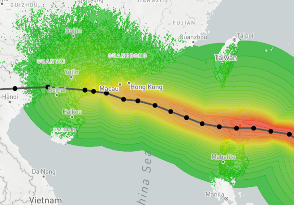 Wind footprint for Super Typhoon Ragasa. Source: Kinetic Analysis Corporation, GC AdvantagePoint.