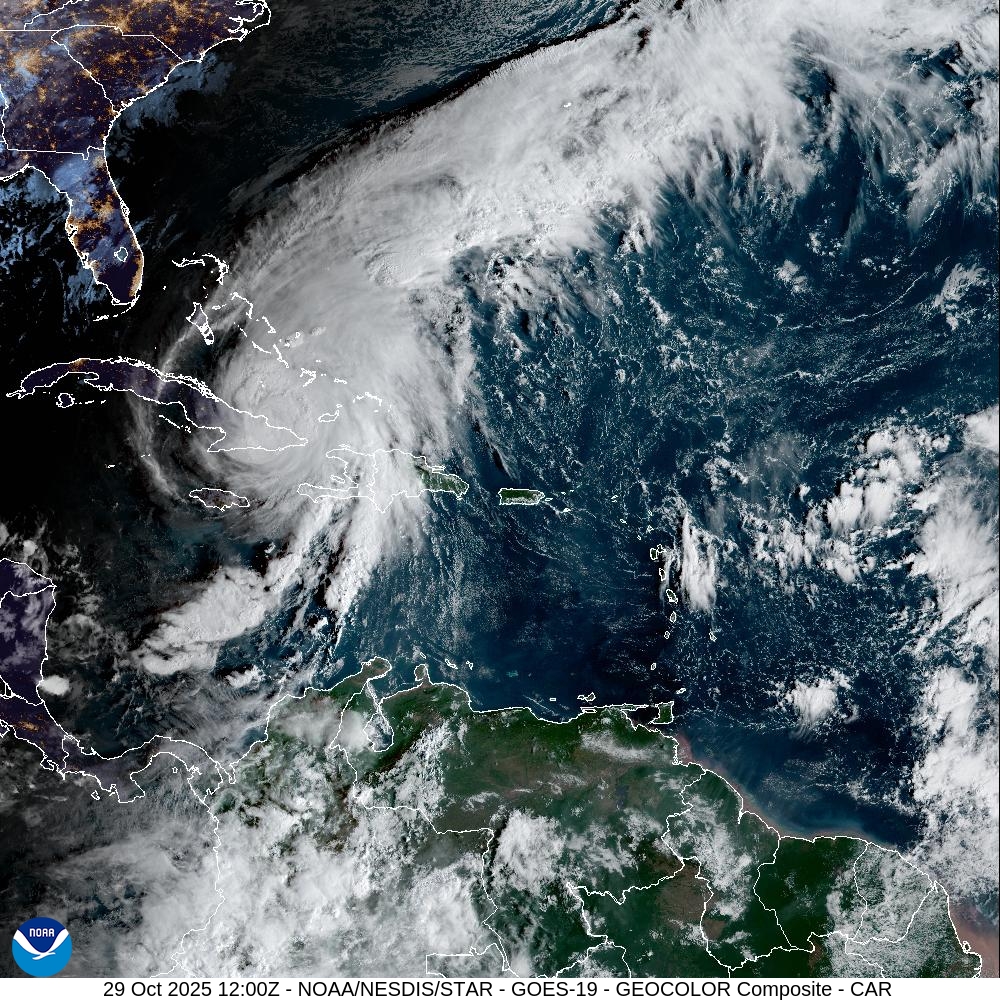 GOES 19 geocolor satellite image of Melissa, captured 8AM EDT October 29 2005.