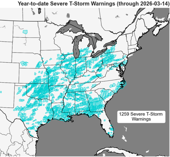 Year to Date Tornado & Severe Thunderstorm Warnings