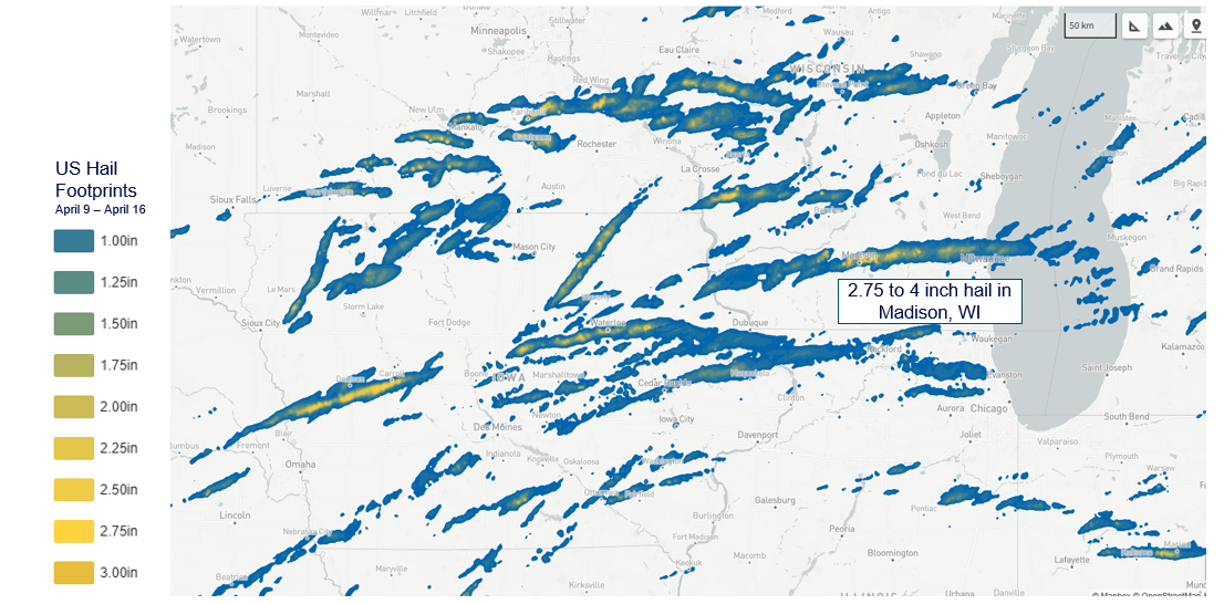 US Hail Footprints April 9 – April 16