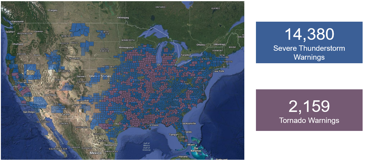 Year to date tornado & severe thunderstorm warnings
